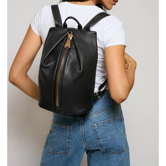 Aimee Kestenberg Tamitha Black leather Backpack with Gold Zipper - Picture 9 of 10